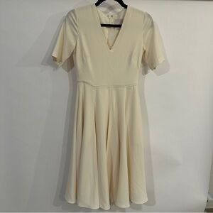 Gal Meets Glam - Women's Cream V-Neck Short Sleeve Fit-and-Flare Dress